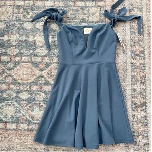 Gianni Bini GB Slate Blue Sweetheart Plunge Skater Dress with Tie Straps